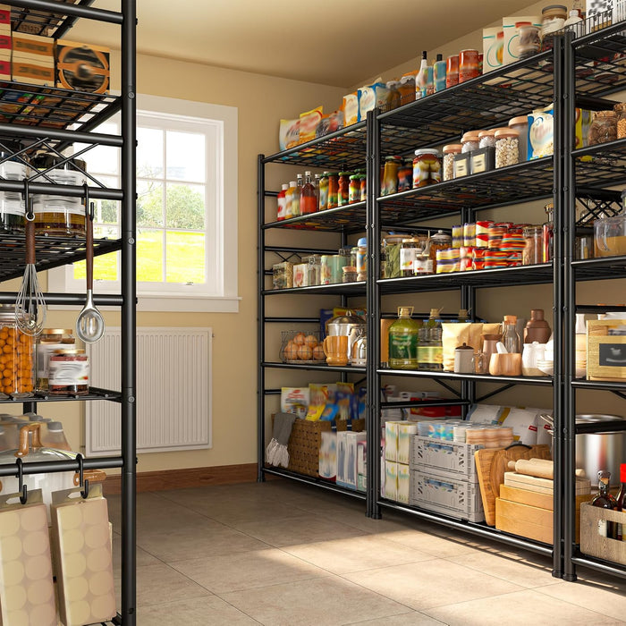 DurayLoly Heavy Duty 5-Tier 1000LBS Metal Shelving with 4 Side Hooks, Black