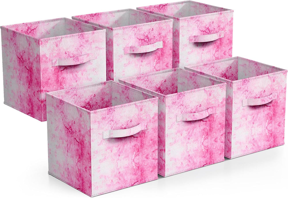 Sorbus Cube Storage Bin Set, 6 Foldable Fabric Baskets (Pink)