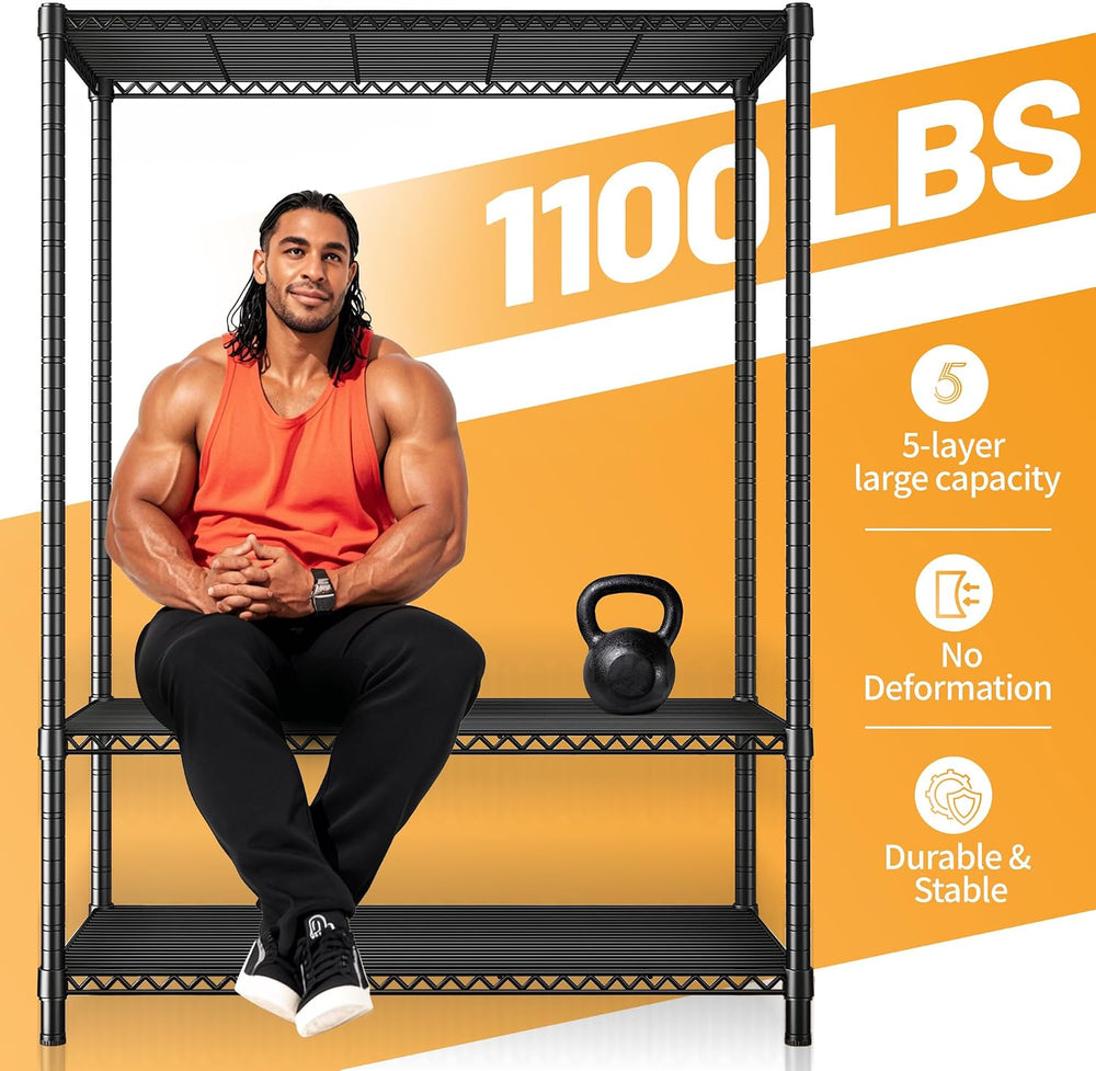 REIBII 72''H Metal Shelving 5-Tier Storage Shelves,1100lbs, Kitchen P...