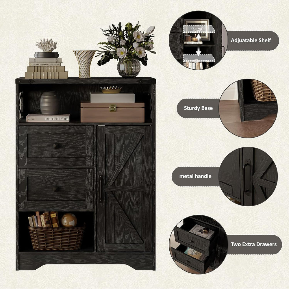 Fameill Farmhouse Storage Cabinet with 2 Drawers & Shelves,Black