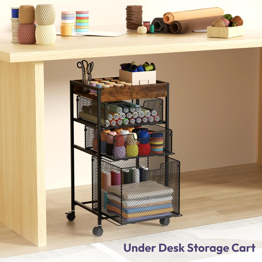 SWTYMIKI Rolling File Cart with Drawers - 4 Tier Under Desk Storage Craft Rol...