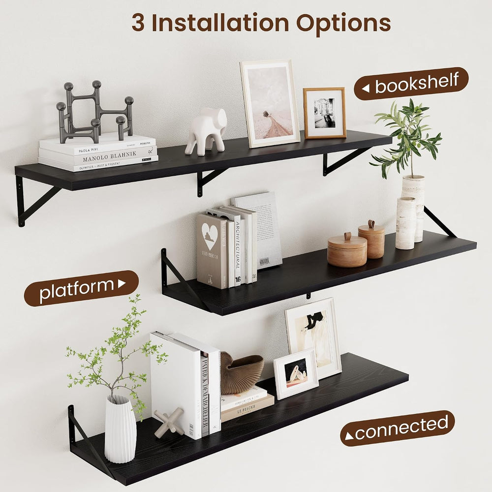 Axeman Floating Shelves for Wall Black- 48 Inch Wide x 12 Inch Deep Wall Shel...