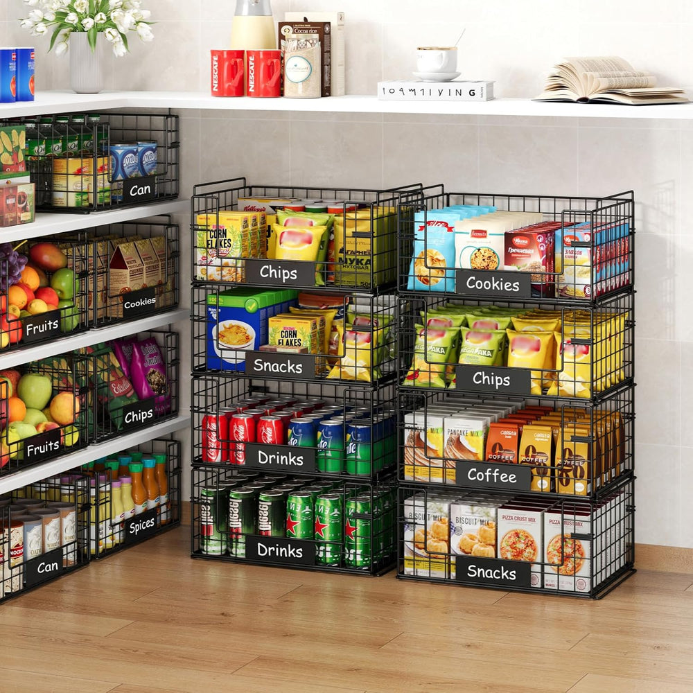 JKsmart 4 Pack XXL Stackable Wire Baskets for Pantry Organizers and Storage
