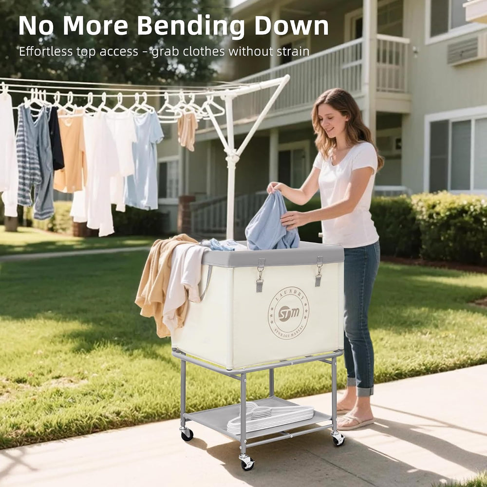 STORAGE MANIAC Rolling Laundry Cart with Storage Shelf, Beige