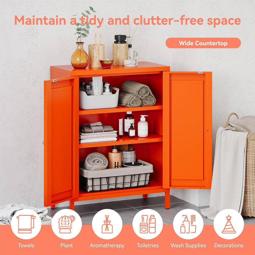 COFaR 31.5"H Metal Bathroom Storage Cabinet, Small Organizer Cabinet,Orange