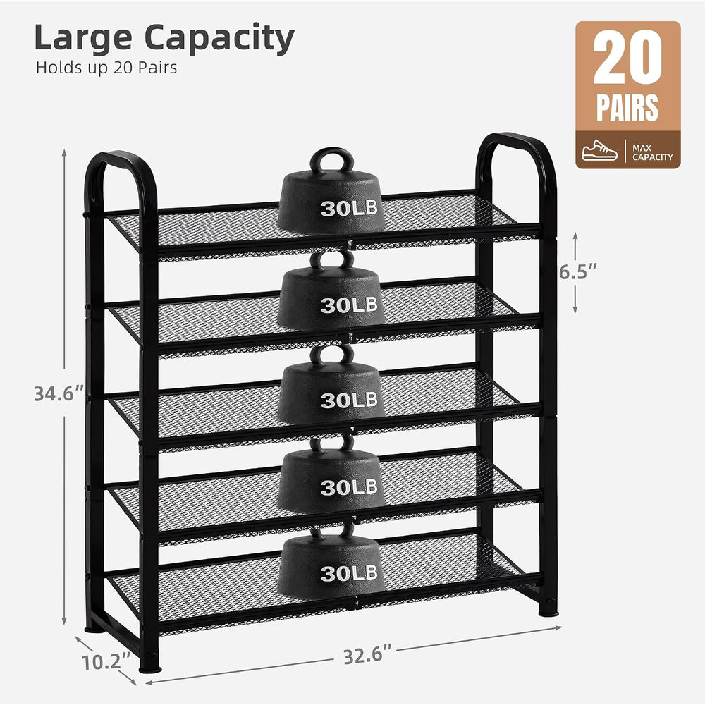 STORAGE MANIAC 5 Tier Shoe Rack, Heavy Duty Metal Shoe Organizer