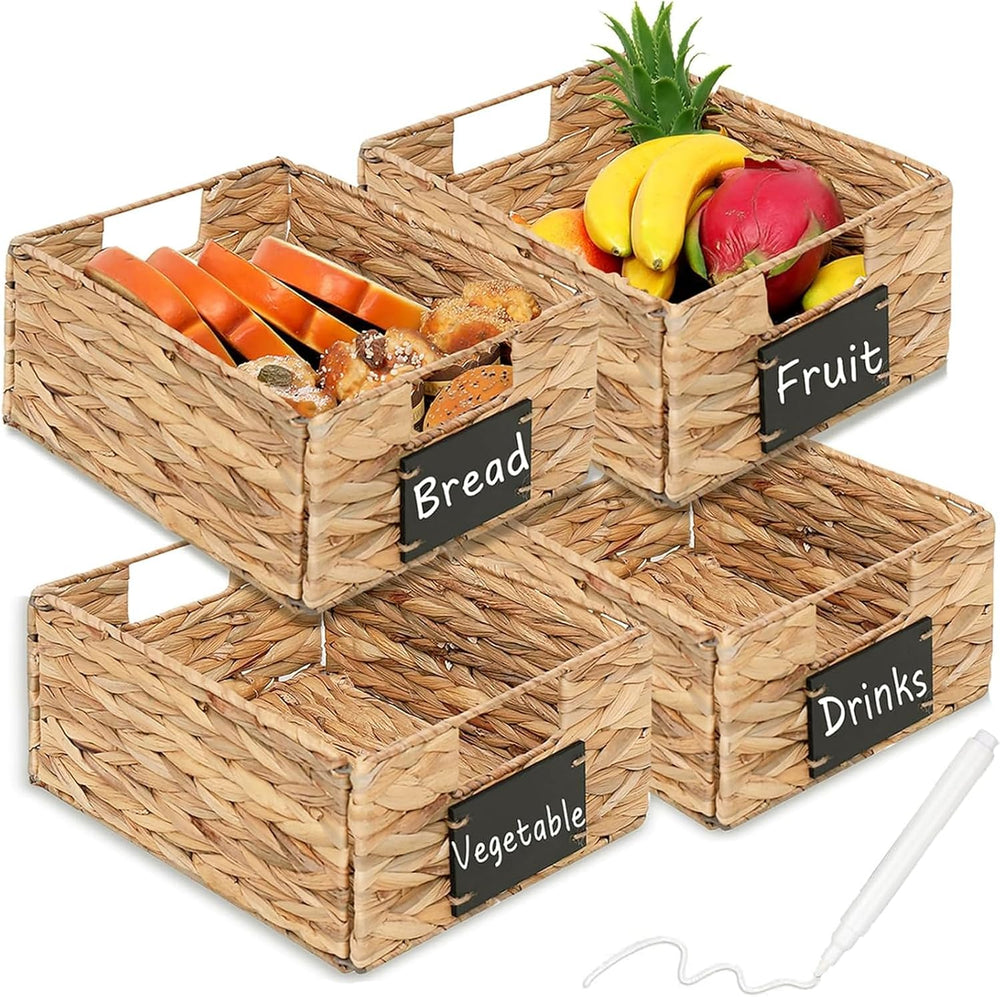 Woven Storage Baskets Set of 4 Basket with Chalk Labels, 10.8x9x4.9 Inch