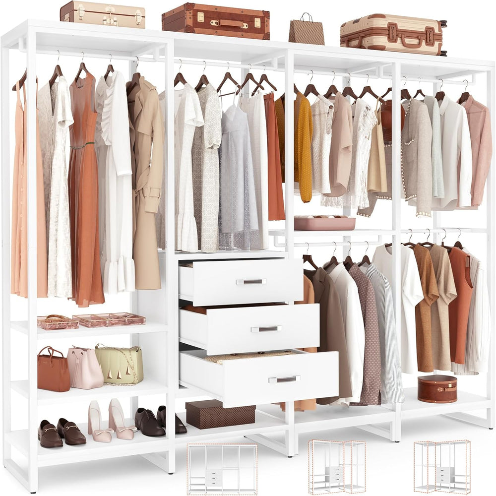 Aheaplus Wood Clothes Rack Wardrobe Closets for Hanging Clothes Heavy Duty Ga...