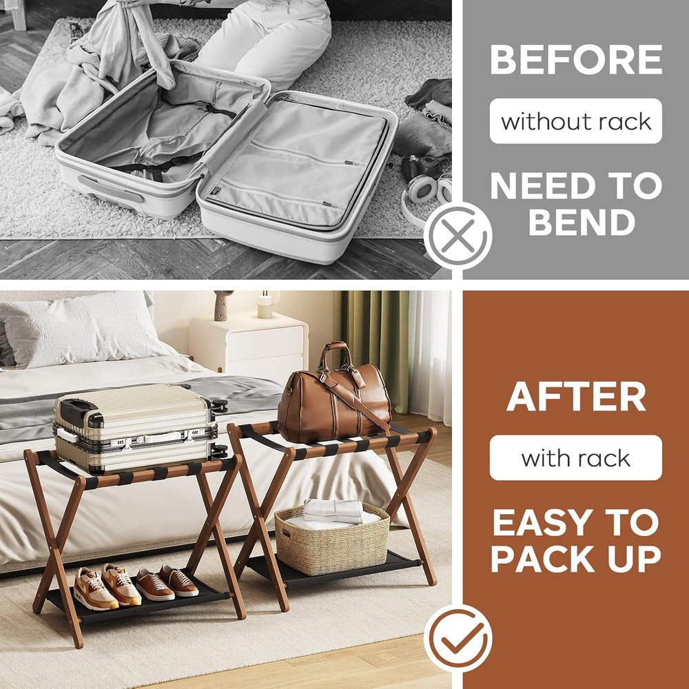 Fully Assembled Walnut Luggage Racks Set of 2, Bamboo 26.77" Luggage Rac...