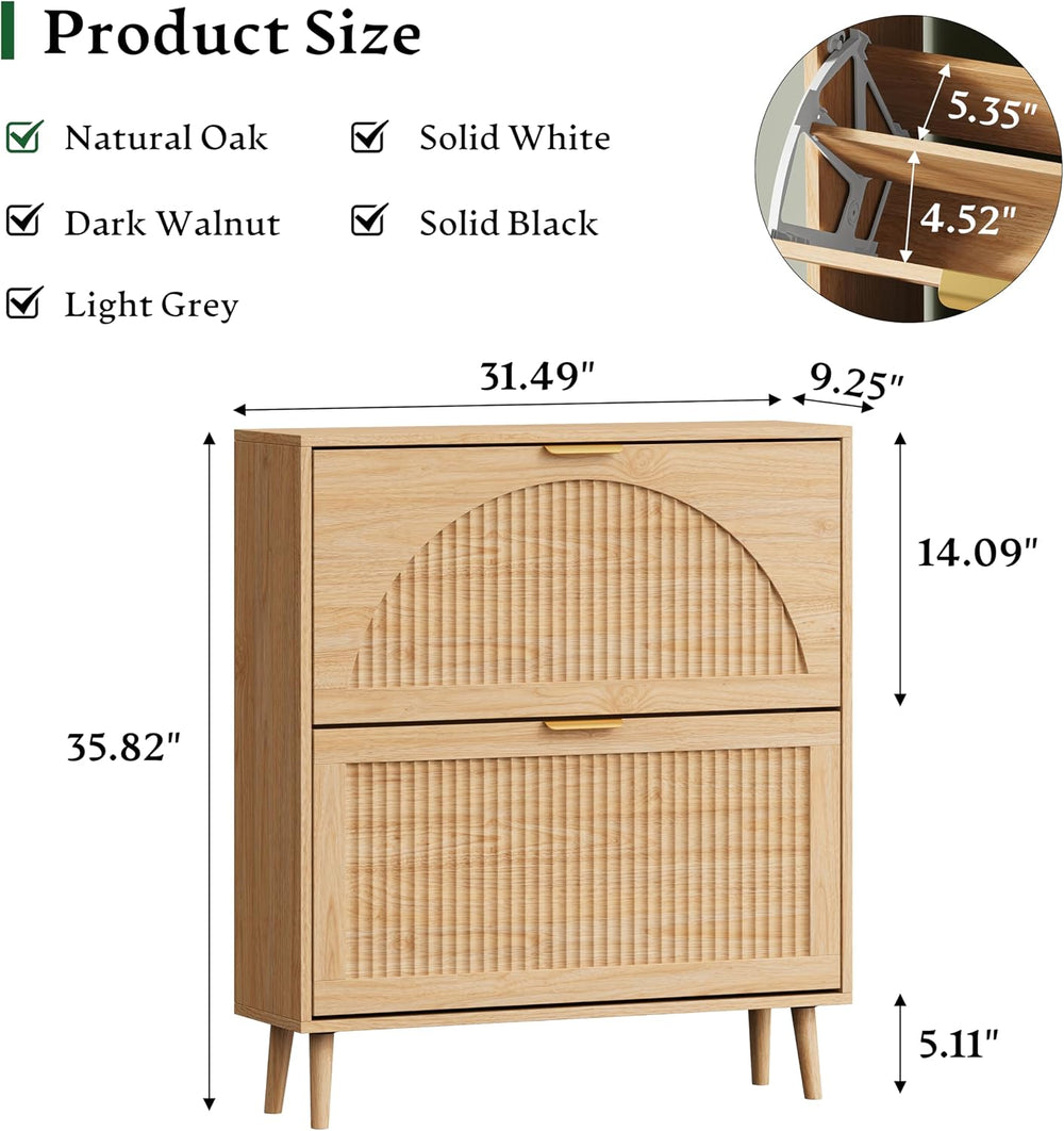 Xixini Shoe Storage Cabinet with 2 Flip Drawers, 36" Tall Narrow Wood Fl...