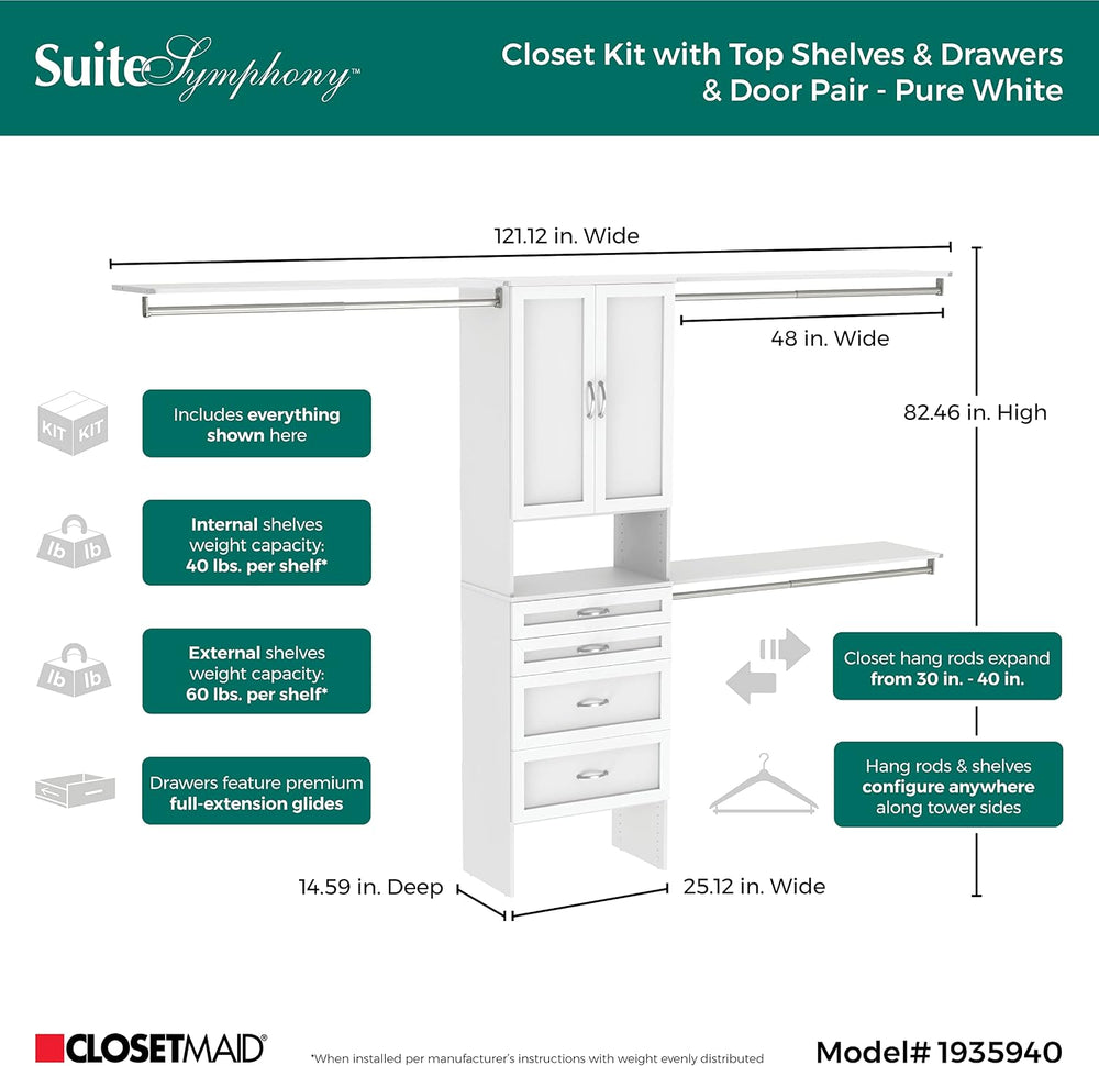 ClosetMaid 1935940 SuiteSymphony 25-Inch Closet Organizer Kit with Tower, 3 H...