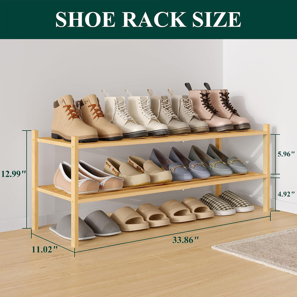Smiry Bamboo Shoe Rack, 5 Horizontal Slats, 2 Tier - 33.9" Wide, Natural
