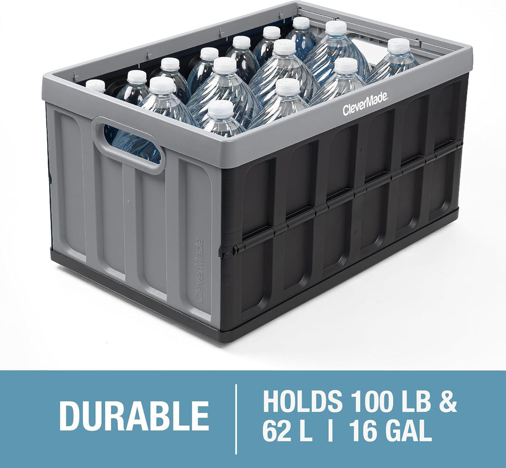 CleverMade Collapsible Storage Bins With Lids, 62L 3 Pack, 100 lb, Ocean