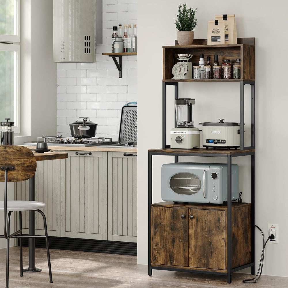 5-Tier Kitchen Bakers Rack with Power Outlet, Industrial Microwave Oven Stand...