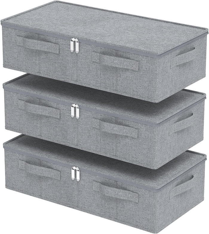 Underbed Fabric Storage Box with Lids,23.6x11.8x5.9in,Grey,3 Pack