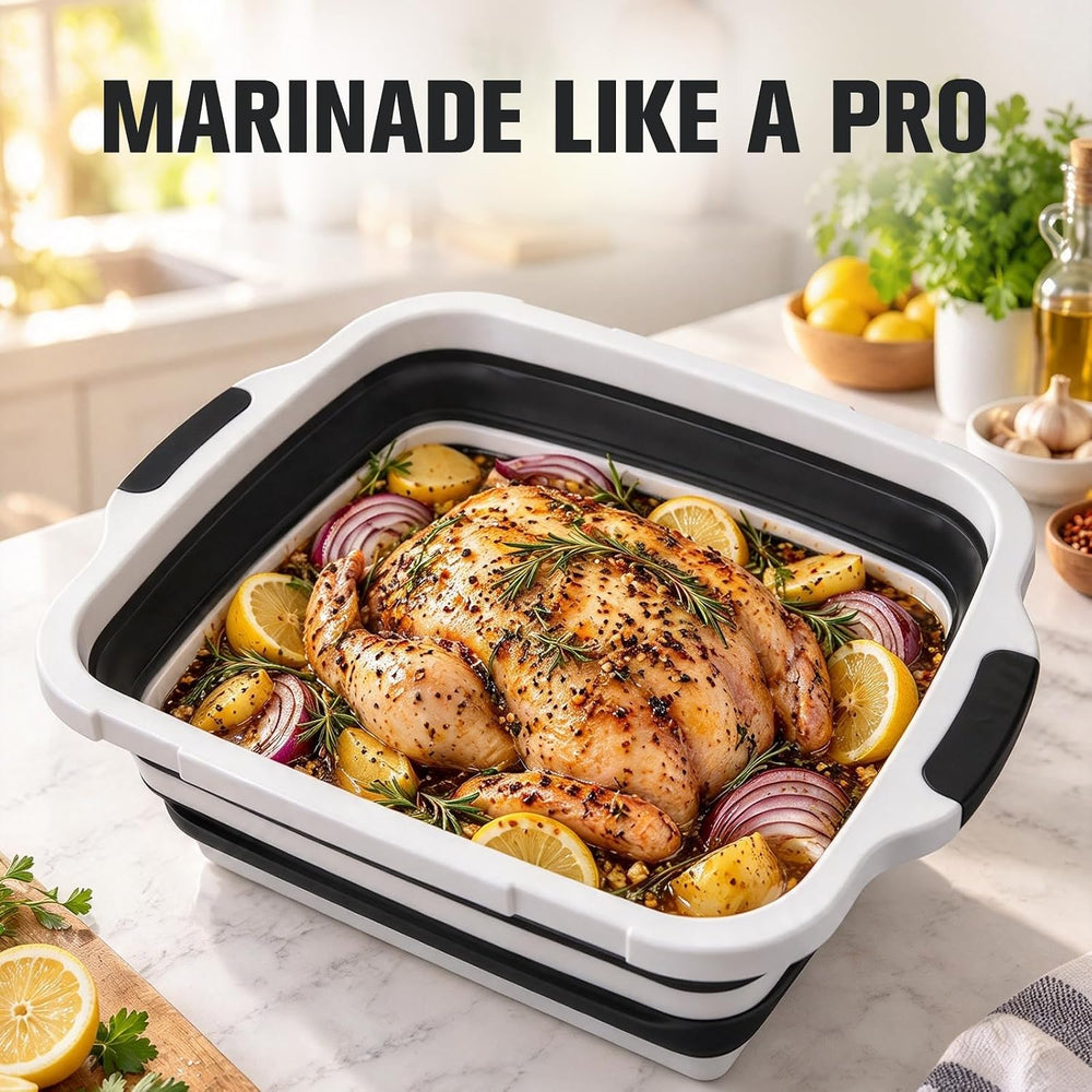 XL Collapsible BBQ Prep Tub with Lid, Portable Meat Marinating Container