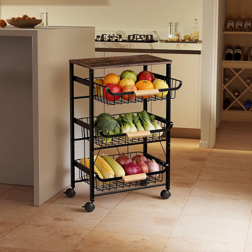 4-Tier Vegetable Fruit Basket for Kitchen Storage Rolling Cart on Wheels with...