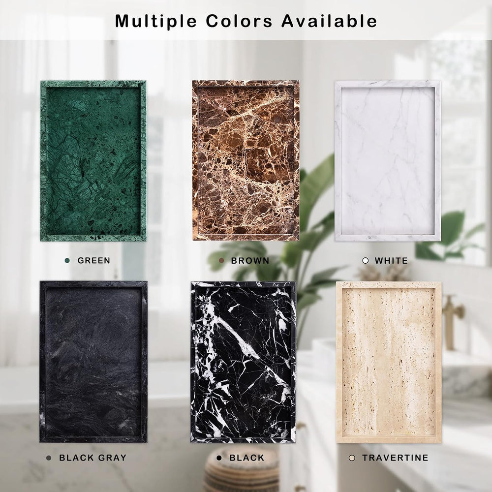 Marble Bathroom Tray for Countertop & Home Decor, Natural Decorative Marb...