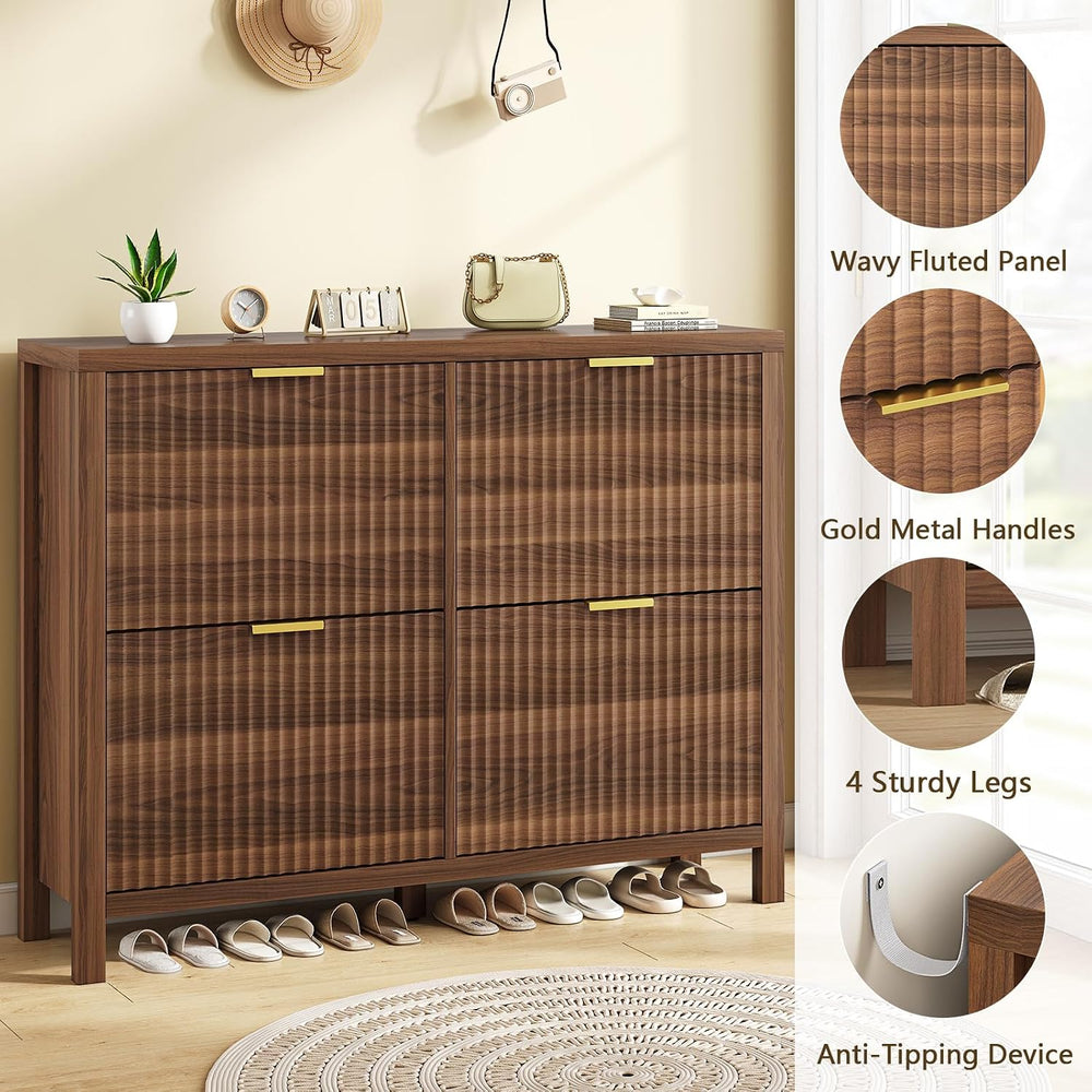 47" Fluted Shoe Cabinet Stoarge with 4 Flip Drawers for Entryway, Hallway