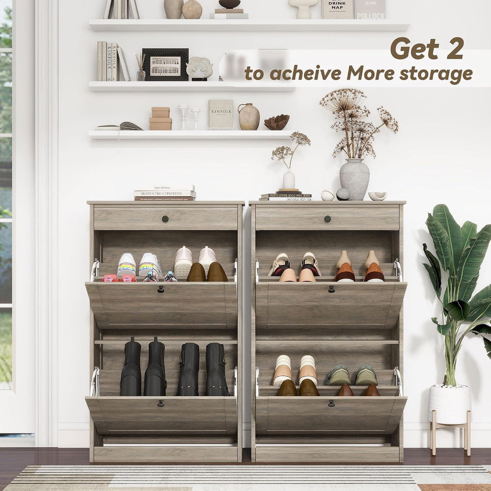 Shoe Cabinet with 2 Flip Drawers, Freestanding Shoe Storage Organizer