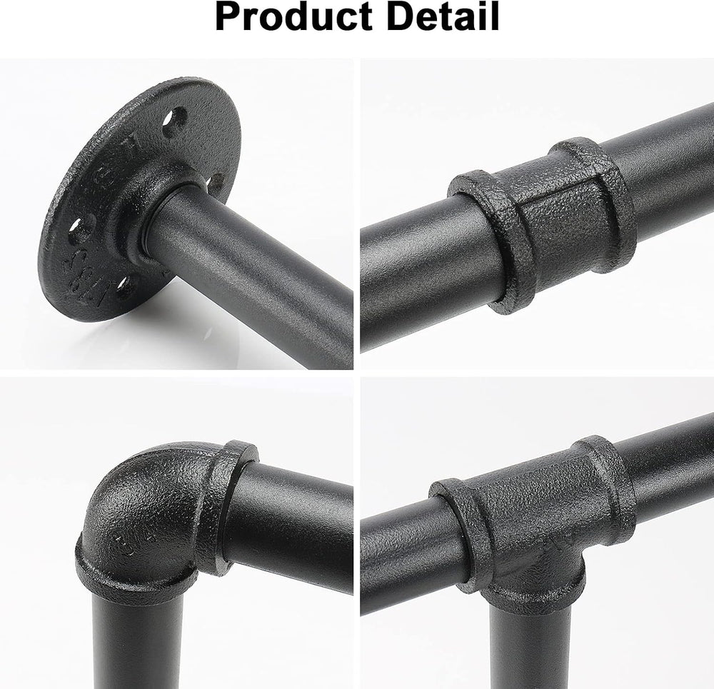 Industrial Iron Pipe Clothes Hanging Bar DIY Wall-Mounted Garment Rack Heavy ...