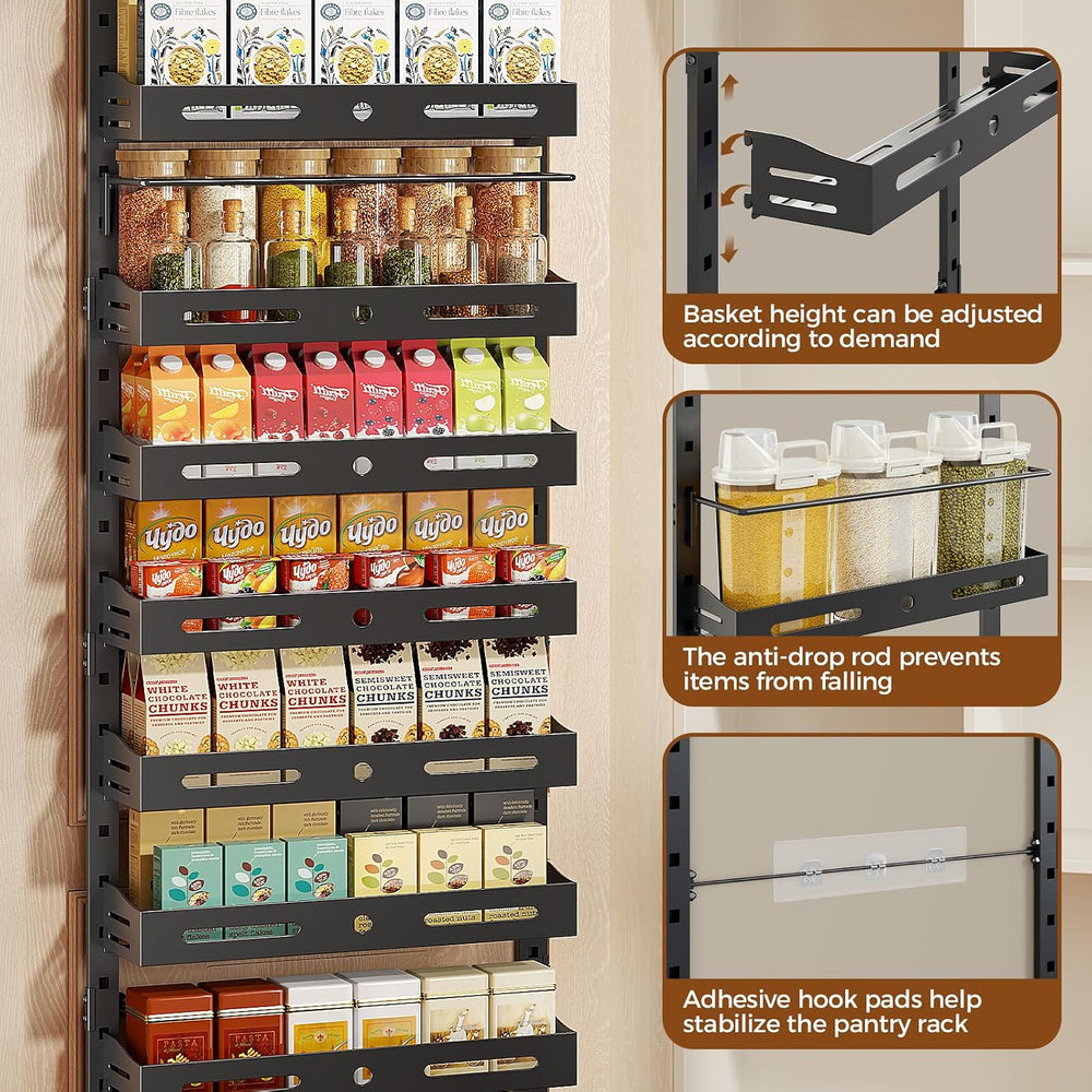 8-Tier Pantry Door Organizer, Large 2 IN 1 Wall Mount or Over The Door Pantry...