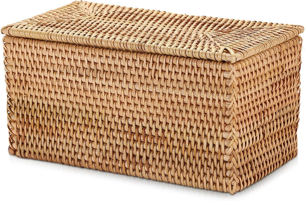 Hipiwe Rattan Basket Storage Box with Lid Handwoven Lidded Wicker Baskets