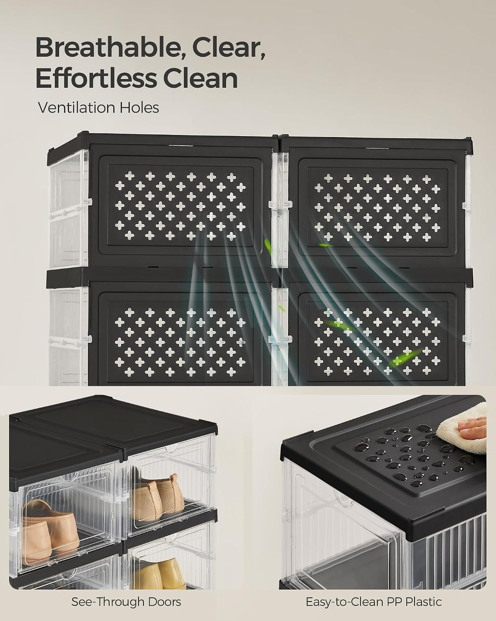 SONGMICS Foldable Shoe Boxes, 6-Tier for 12 Pack, Fit up to US size 13