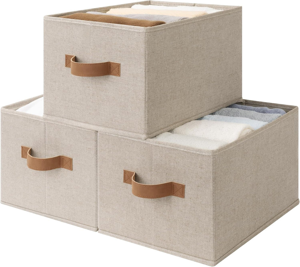 StorageWorks Closet Storage Bins, Brown & Beige, Large, 3-Pack