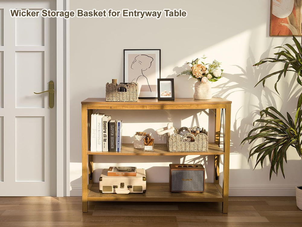 StorageWorks Scalloped Wicker Basket, Hand-woven Rattan Baskets with Built-in...