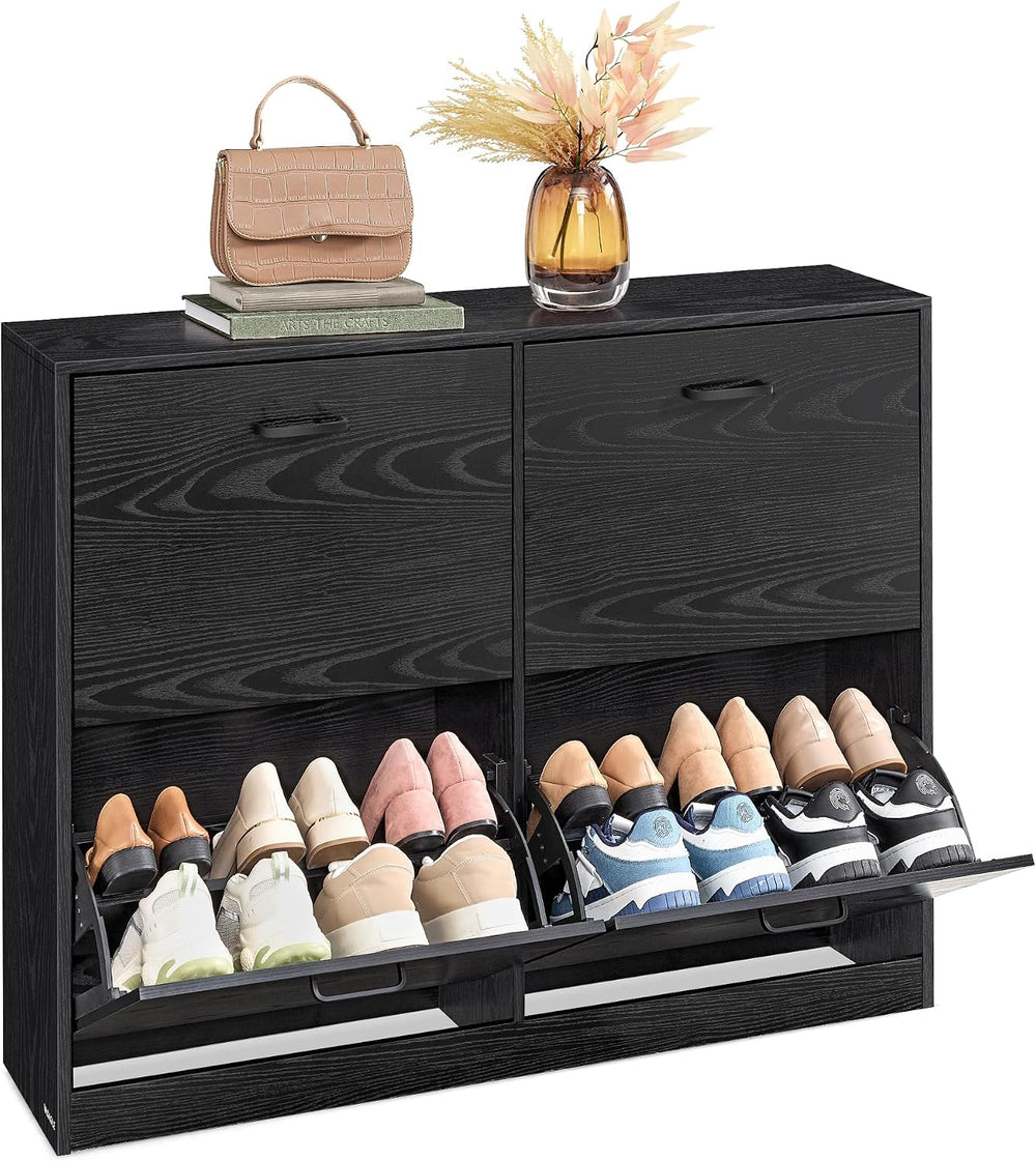 VASAGLE Shoe Cabinet with 4 Flip Doors, for 16-28 Pairs of Shoes
