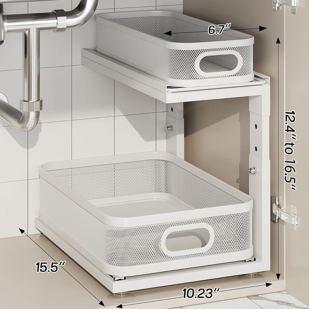 2 Pack Under Sink Organizer With Next-Gen Ball-Bearing Slides,2-Tier Precisio...