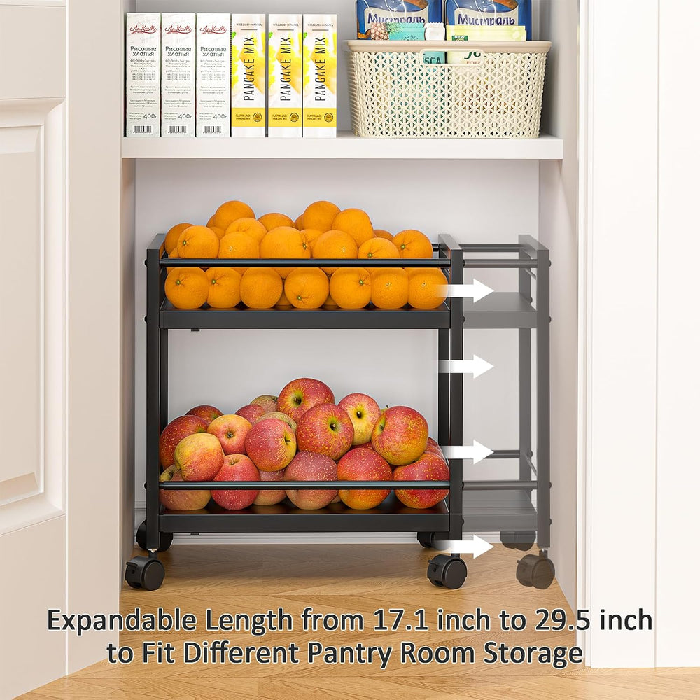 1 Pack 2-Tier Expandable Pantry Floor Organizer Cart, Rolling Pantry Storage ...