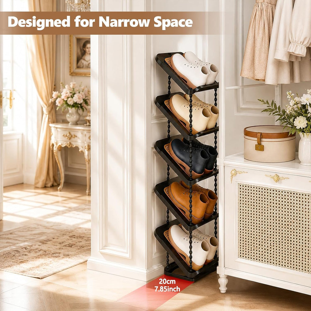 2 Pack Slanted Narrow Shoe Rack 5 Tiers, Slim Depth Vertical Shoe Shelf