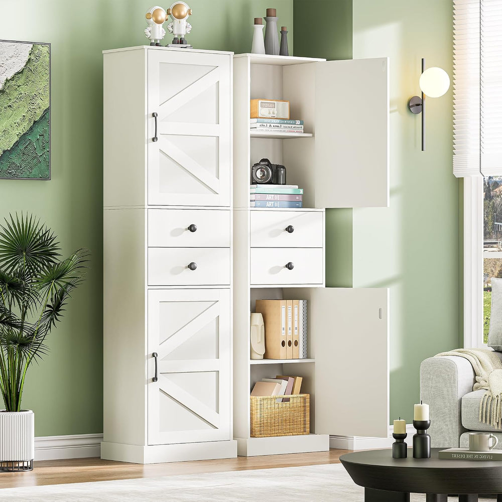 Tall Bathroom Storage Cabinet with 2 Drawers, Farmhouse Narrow Storage Cabine...