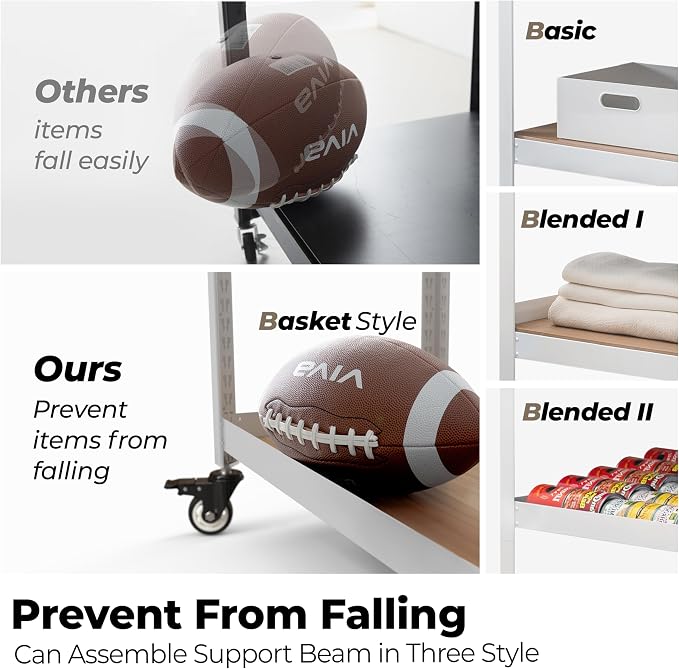 HOMEDANT House White 5-Tier Metal Rolling Cart Shelf Rack Casters Heavy Duty