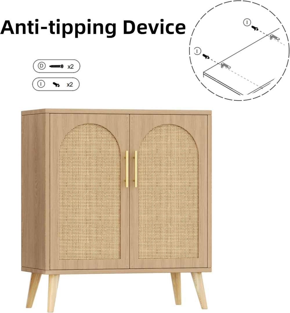 Keehusux 15.7" D Rattan Storage Cabinet with 2 Doors & Adjustable Shelf