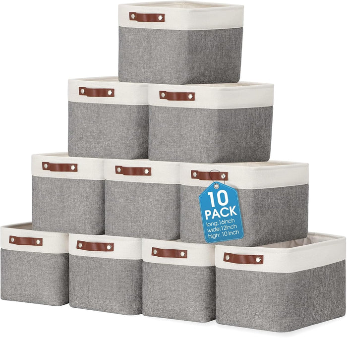Uiifan 10 Pcs Collapsible Fabric Storage Baskets, 16 x 12 x 10 Inch, Gray