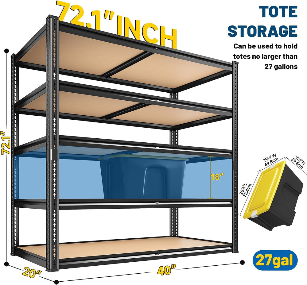 ROOMFAVE 40" W Storage Shelves 5 Tier Garage Shelving 2350LBS, 2PCS