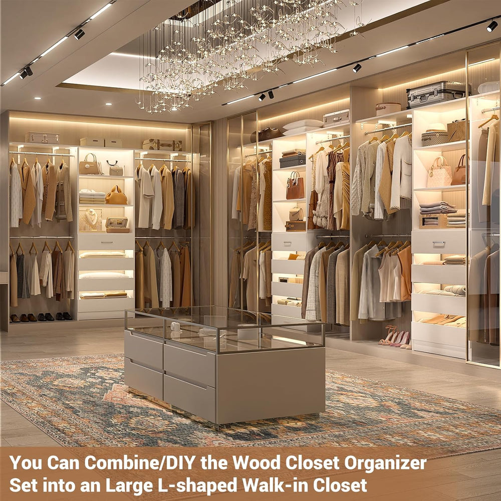Aheaplus Closet System, Wood Closet Organizer System with Drawers, White