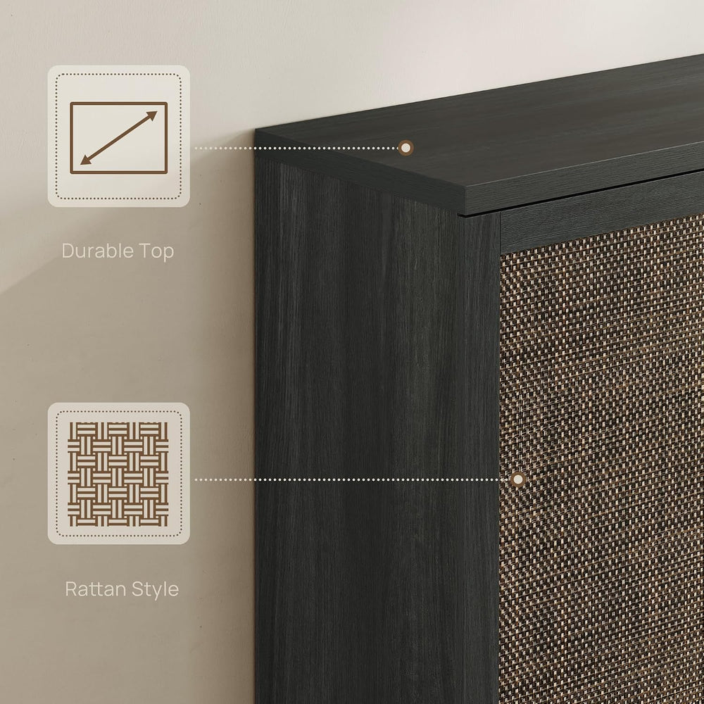 SICOTAS 65.6" Wide Rattan Shoe Storage Cabinet for Entryway with Doors