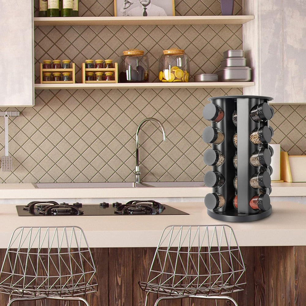 Tianifa Black Countertop Rotating Spice Rack, Round Empty 20-Jars Revolving S...