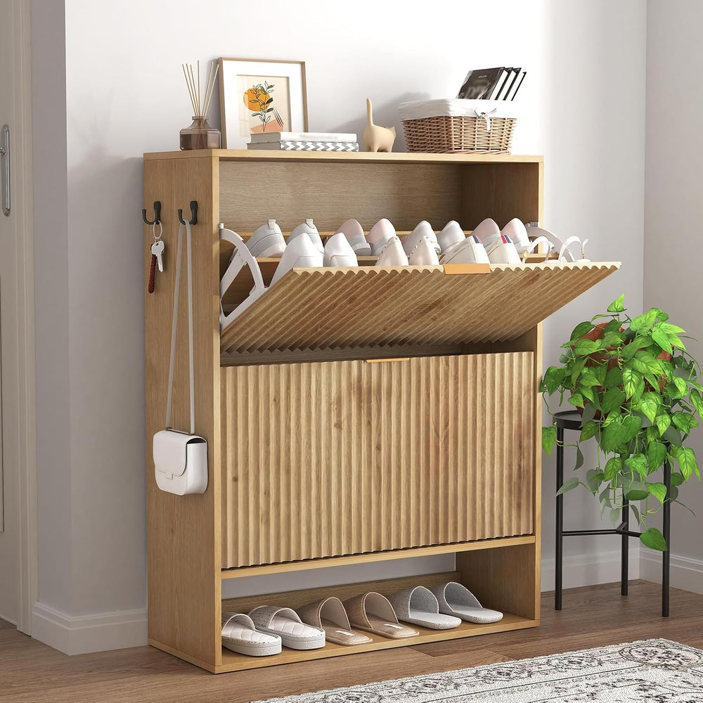 IDEALHOUSE Shoe Cabinet Storage with 2 Flip Drawers, Modern Freestanding Orga...