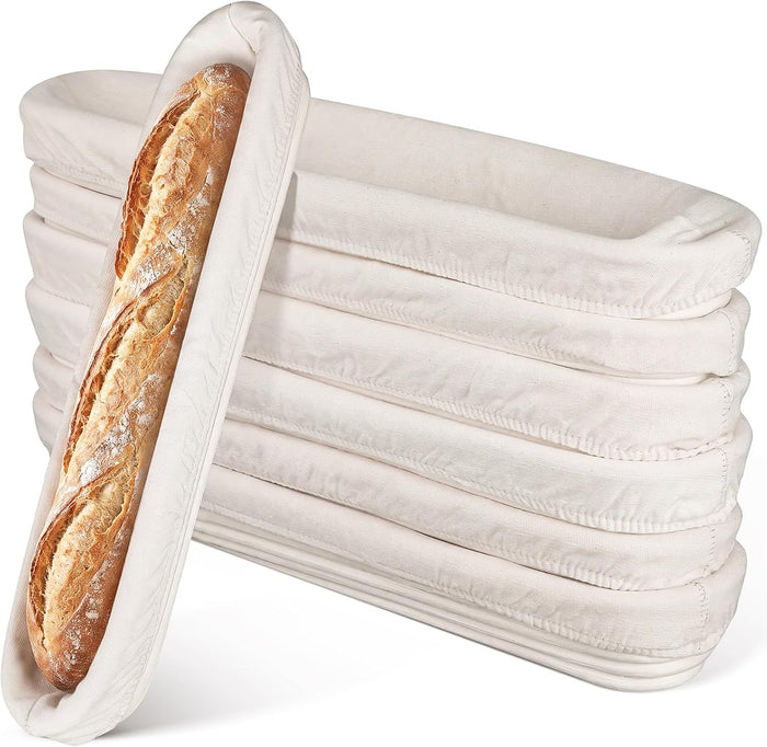 Vesici 17 Inches Baguette Banneton Proofing Basket with Linen Liner, 6 Pack