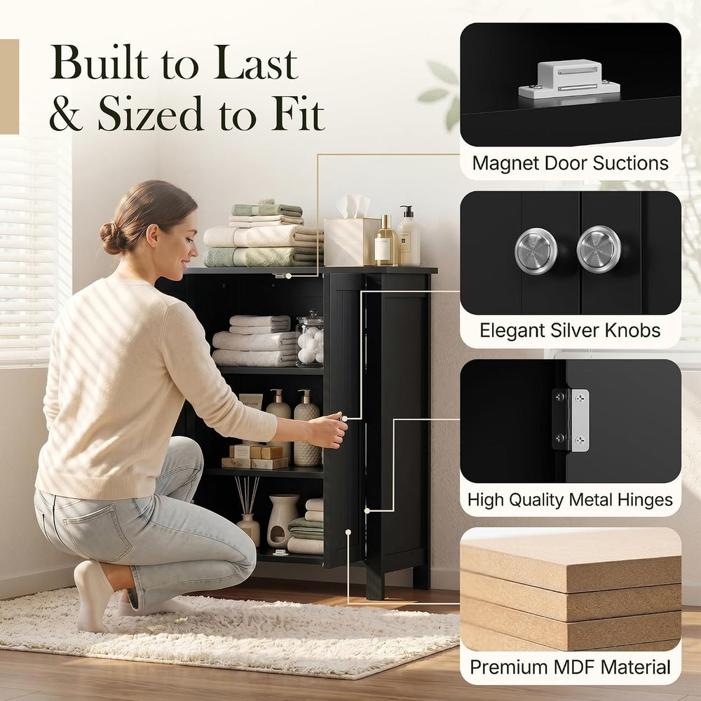 ZENY Bathroom Floor Storage Cabinet with Double Door + Adjustable Shelf, Wood...