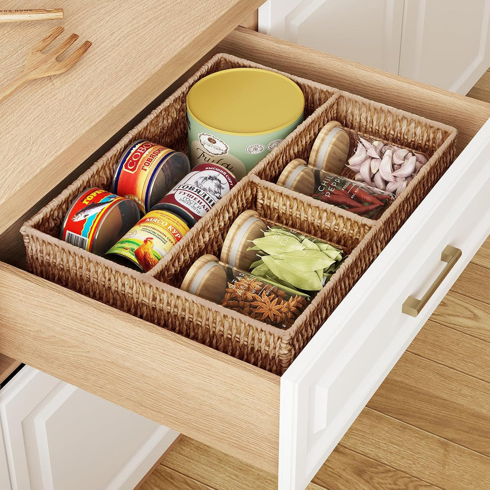 Vagusicc Wicker Divided Storage Basket, Wicker Baskets, Basket for Shelves Dr...