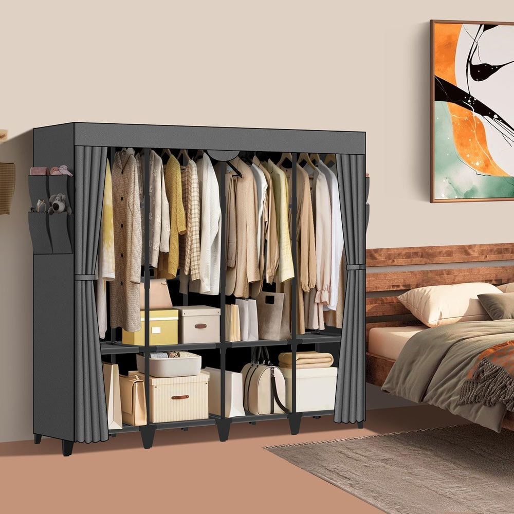 Wardrobe Closet, Quick and Easy Assembly, Gray Portable Closet