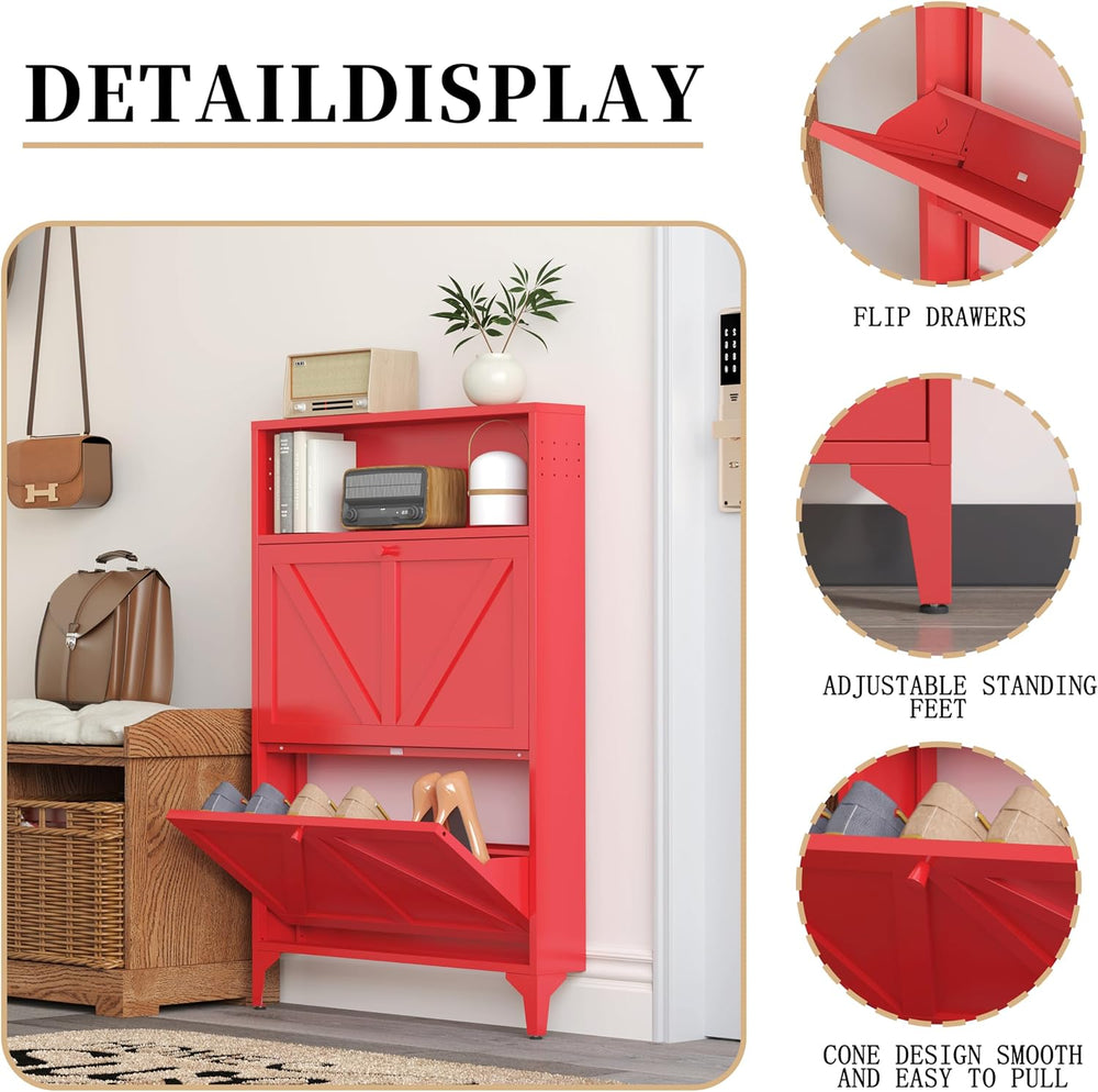Shoe Storage Cabinet for Entryway with 2 Flip Drawers, Freestanding Shoe Orga...
