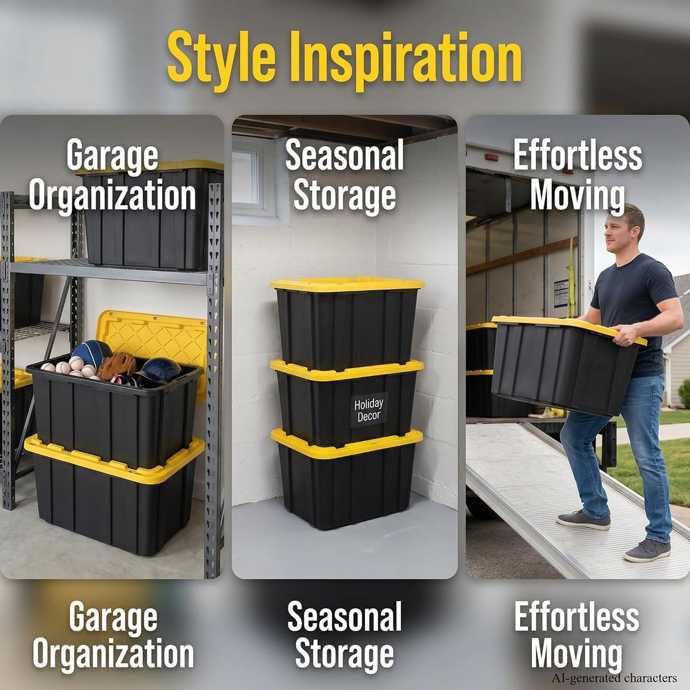 6 Pack 27 Gallon Heavy Duty Storage Bins with Snap Lids, Durable Plastic Stor...