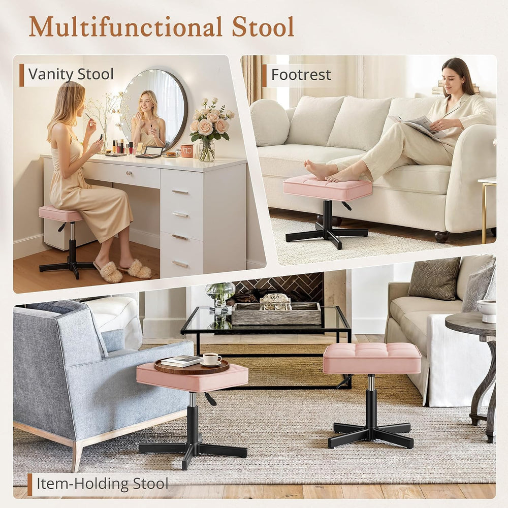 LUE BONA Adjustable Vanity Stool, 15''-19.5'' Foot Rest Under...